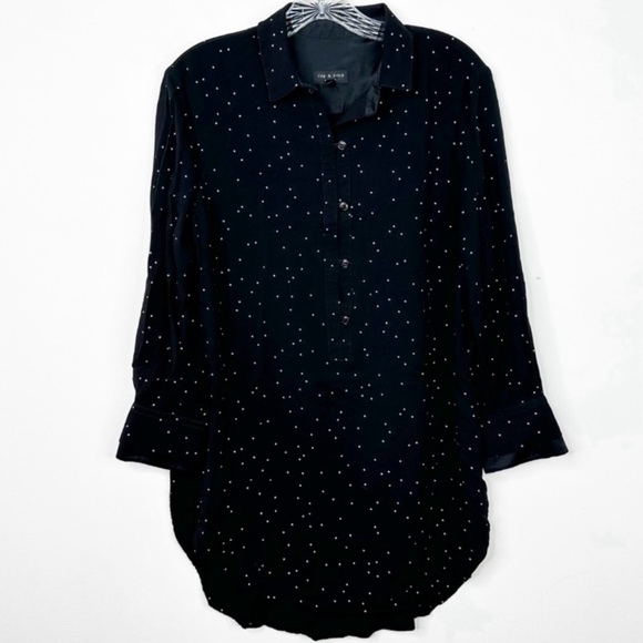 RAG & BONE | 1/2 Button Ari Blouse Top in Black & White Cross Print Sz. Large - Picture 2 of 3